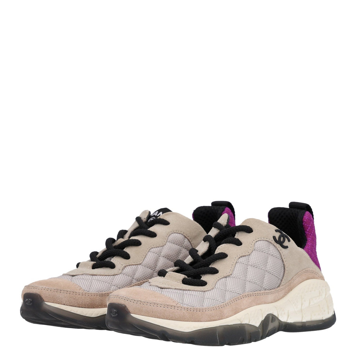 Mesh Suede Calfskin CC Sneakers 36 Light Beige Purple Beige