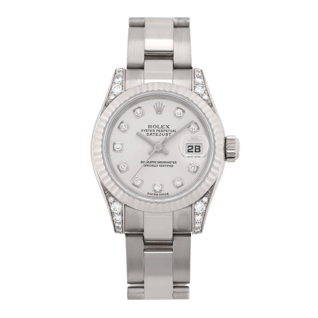 18K White Gold Diamond 26mm Oyster Perpetual Lady Datejust Watch Silver 179239