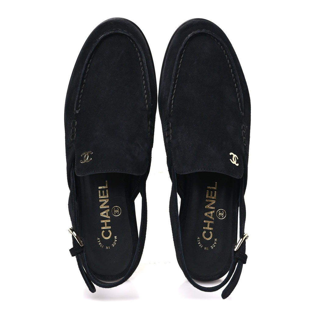 Suede Calfskin Slingback Loafers 38 Black