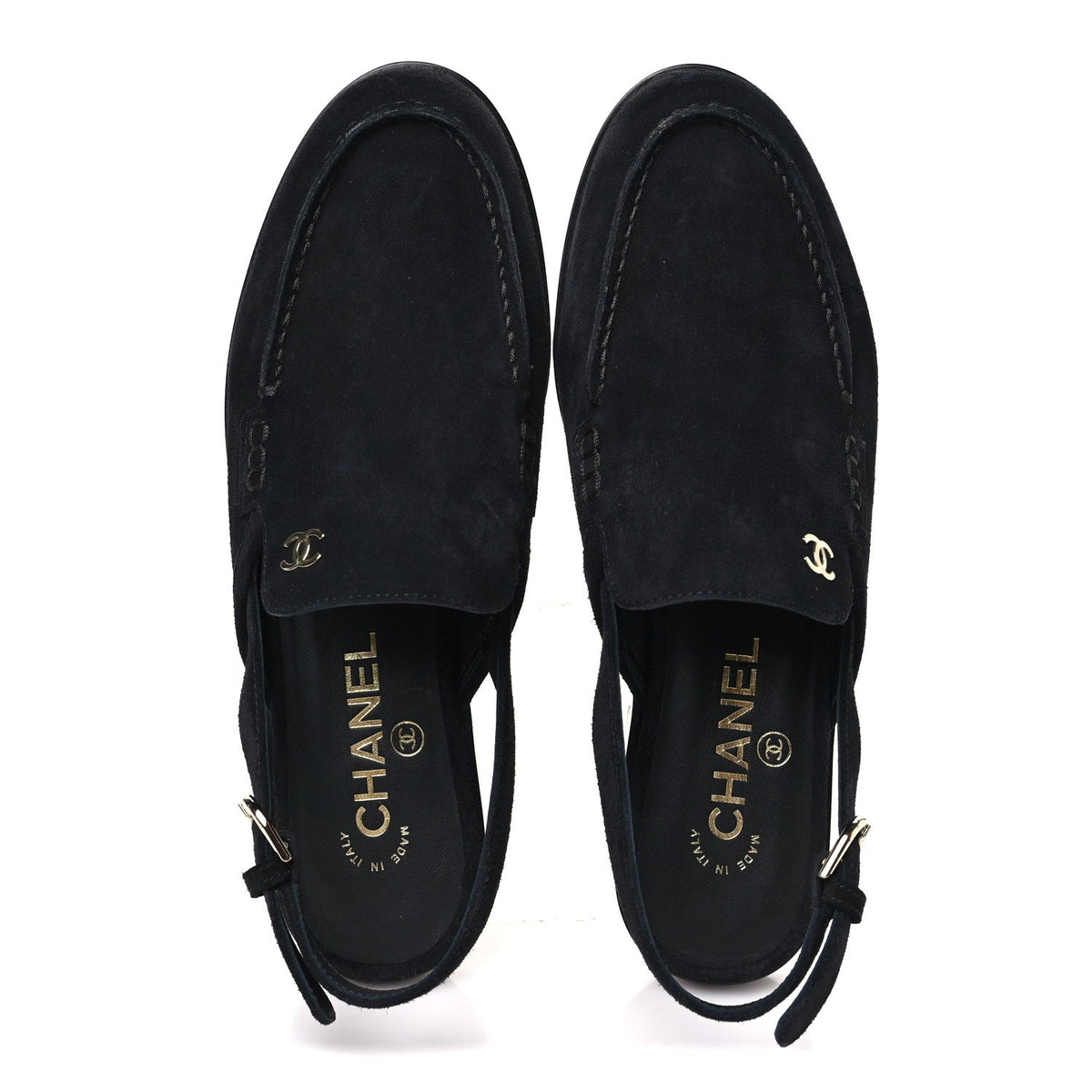 Suede Calfskin Slingback Loafers 38 Black
