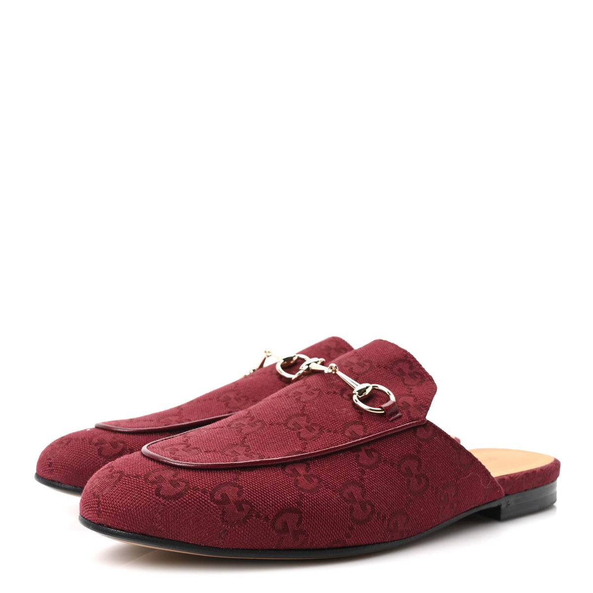New Canvas GG Monogram Malaga Kid Womens Princetown Slippers 39.5 Rosso Ancora