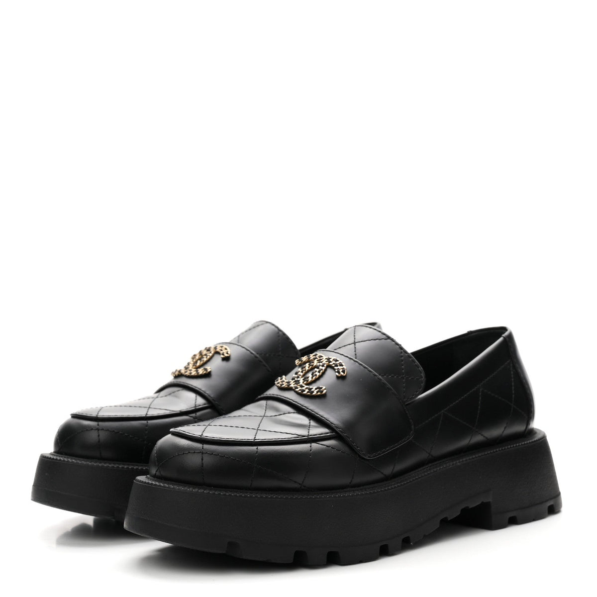 Calfskin Stitched CC Loafers 38.5 Black