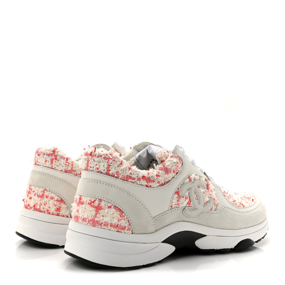 Tweed Suede Calfskin Womens CC Sneakers 40.5 Ecru Pink Red White