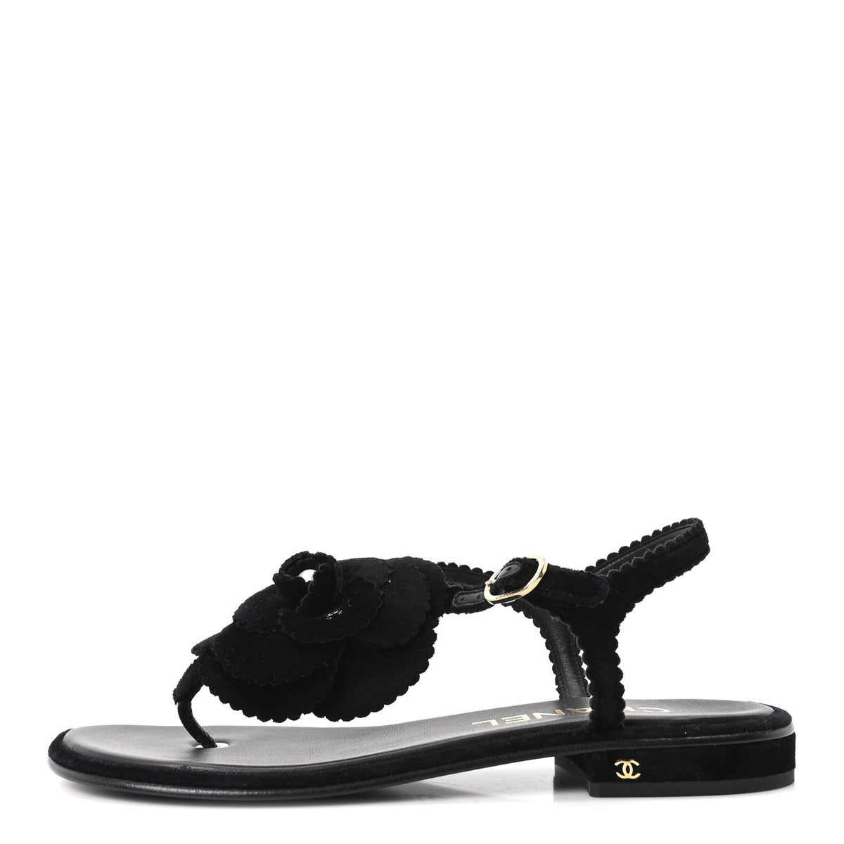 Velvet Pearl Camellia Thong Sandals 37.5 Black