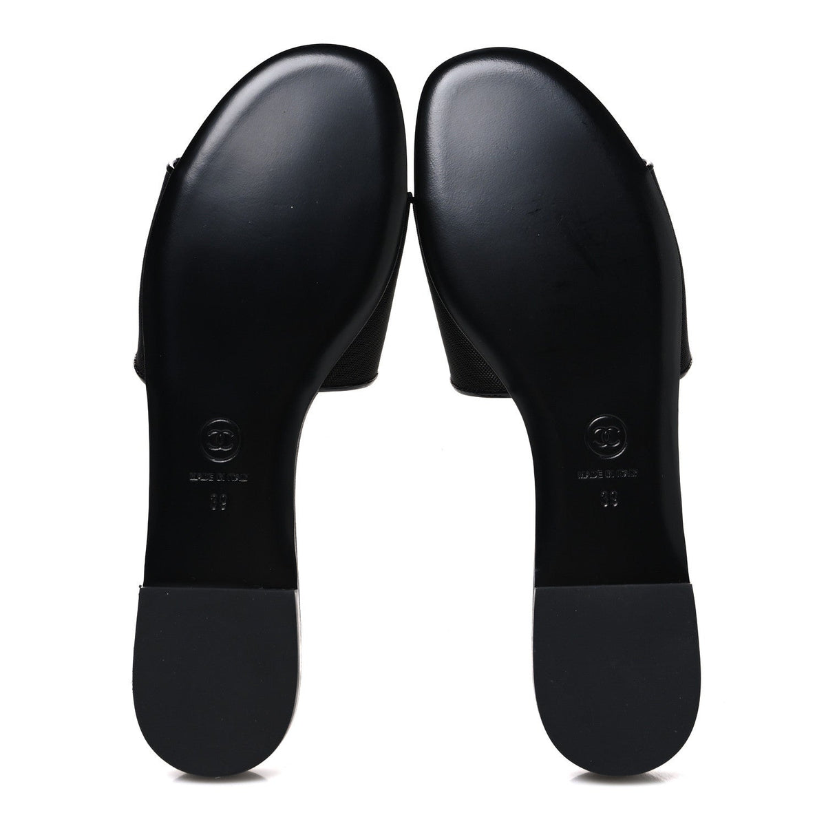 Mesh Patent Calfskin CC Mules 39 Black