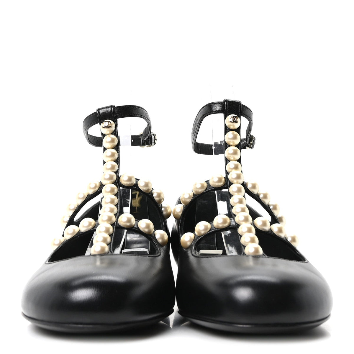 Goatskin Pearl Mary Janes Flats 35 Black