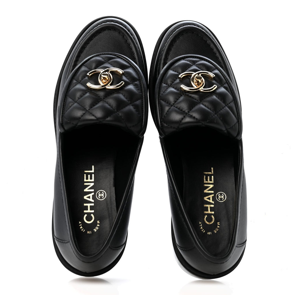 Lambskin Quilted CC Turnlock Loafers 37.5 Black