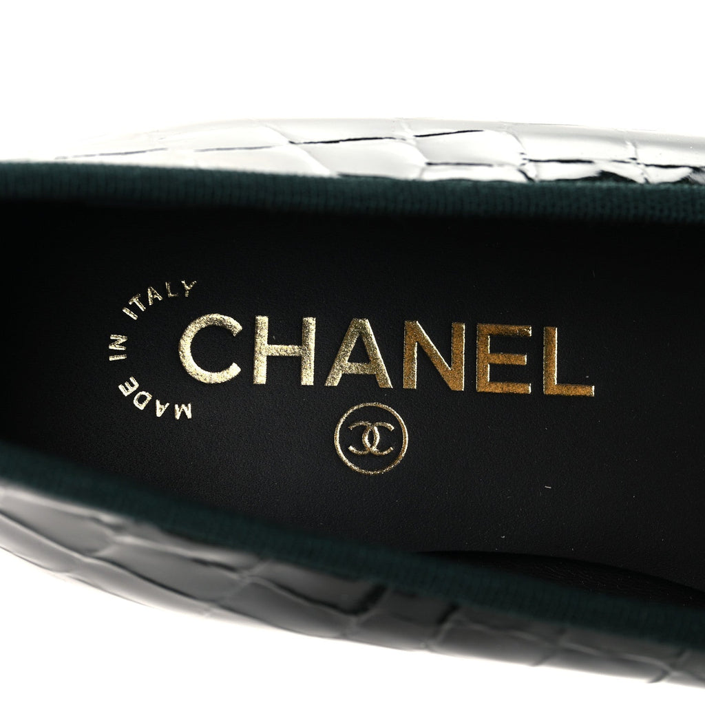 Patent Crocodile Embossed Ballerina Flats 37.5 Dark Green Black