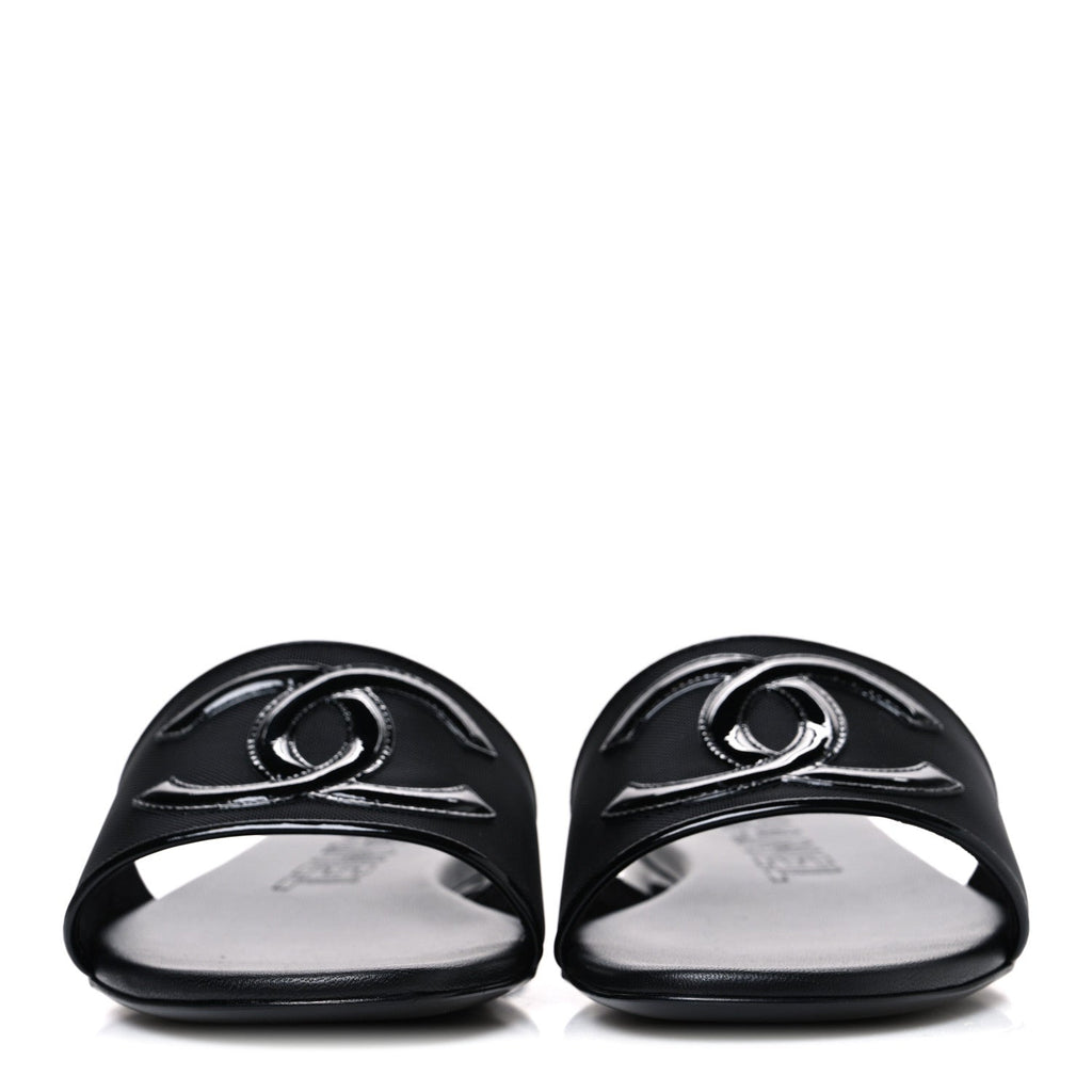 Mesh Patent Calfskin CC Mules 39 Black