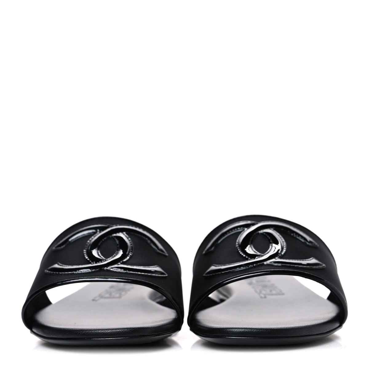 Mesh Patent Calfskin CC Mules 39 Black