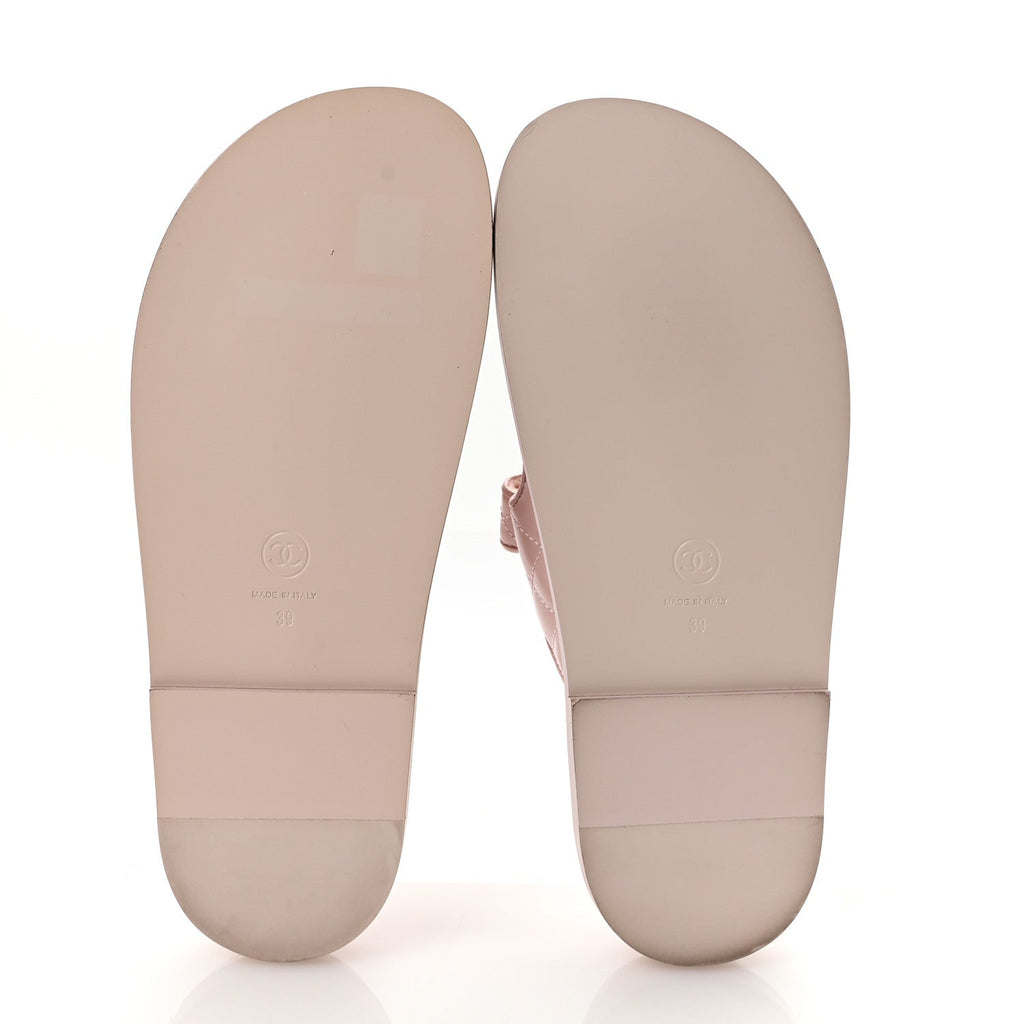 Shiny Calfskin Crystal Quilted Velcro Dad CC Slide Sandals 39 Light Pink