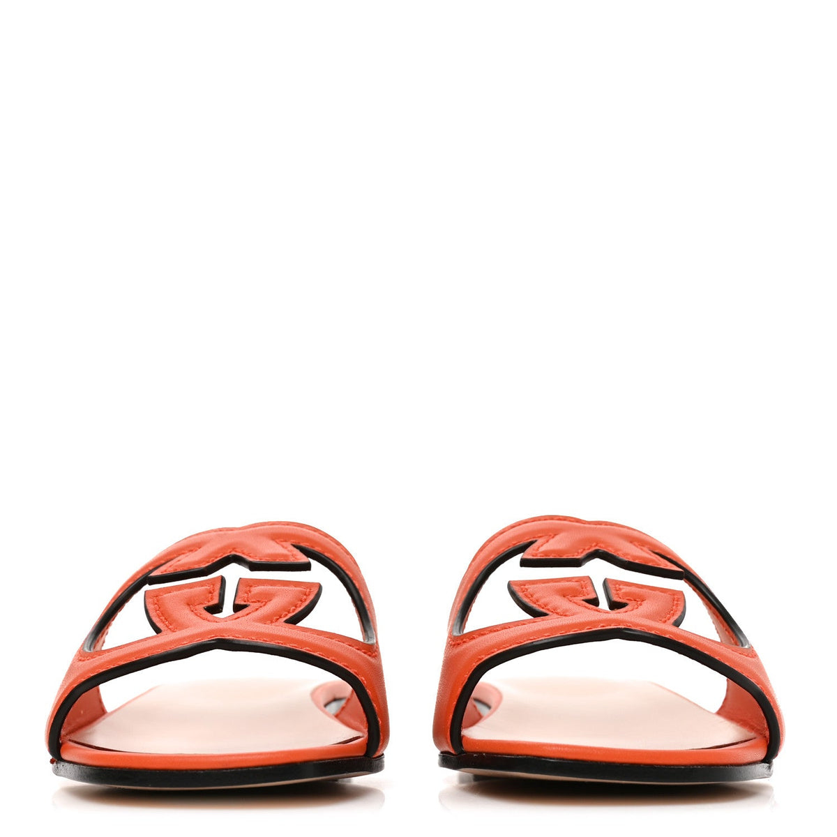Cosmos Softy Calfskin Interlocking G Cut Out Slide Sandals 35.5 Deep Orange