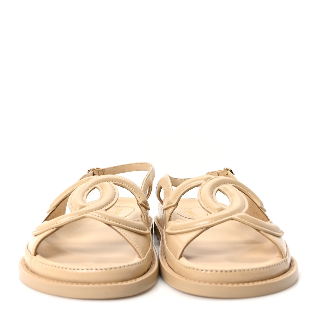Shiny Crumpled Lambskin CC Cut Out Sandals 38 Beige