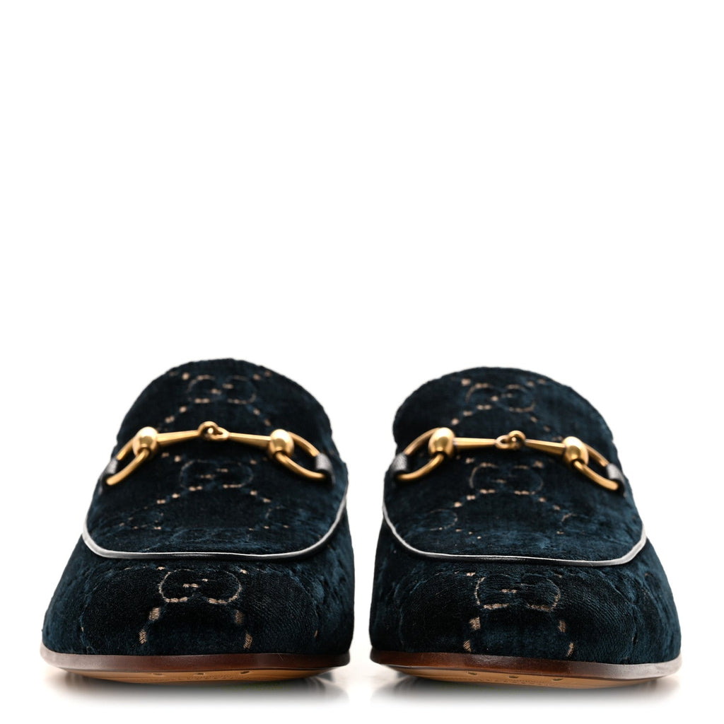 Velvet GG Monogram Horsebit Mens Jordaan Loafers 10.5 Blue Beige