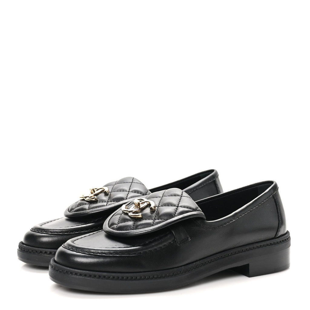 Lambskin Quilted CC Turnlock Loafers 35.5 Black