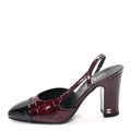 Crocodile Embossed Patent Grosgrain Cap Toe CC Slingback Pumps 37.5 Dark Burgundy Black