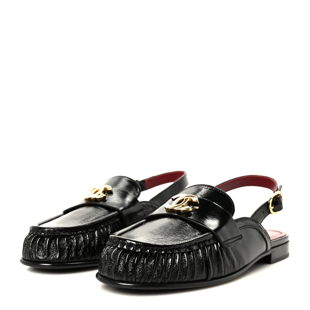 Crumpled Shiny Lambskin CC Slingback Mocassin 38.5 Black