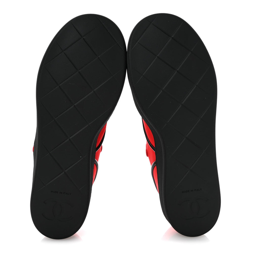 Mixed Fibers Rubber Cap Toe CC Coco Beach Mary Jane Sneakers 36.5 Red Black