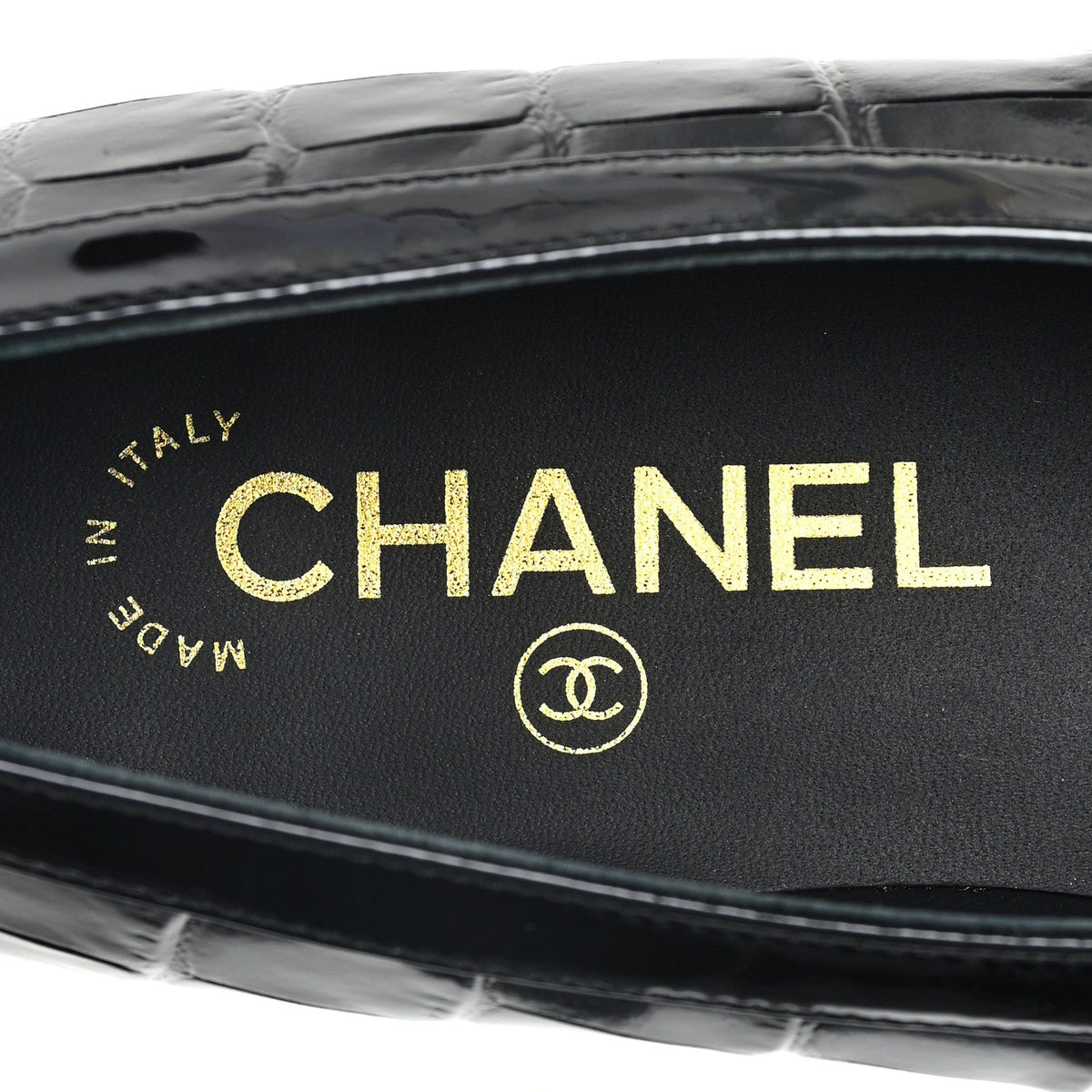 Patent Calfskin Crocodile Embossed Ballet Flats 36 Black