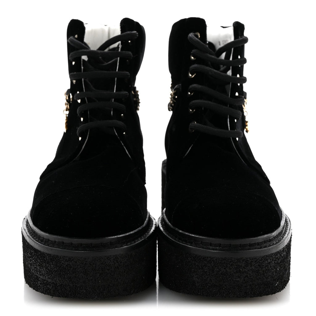 Velvet Chain Lace Up CC Short Boots 35.5 Black