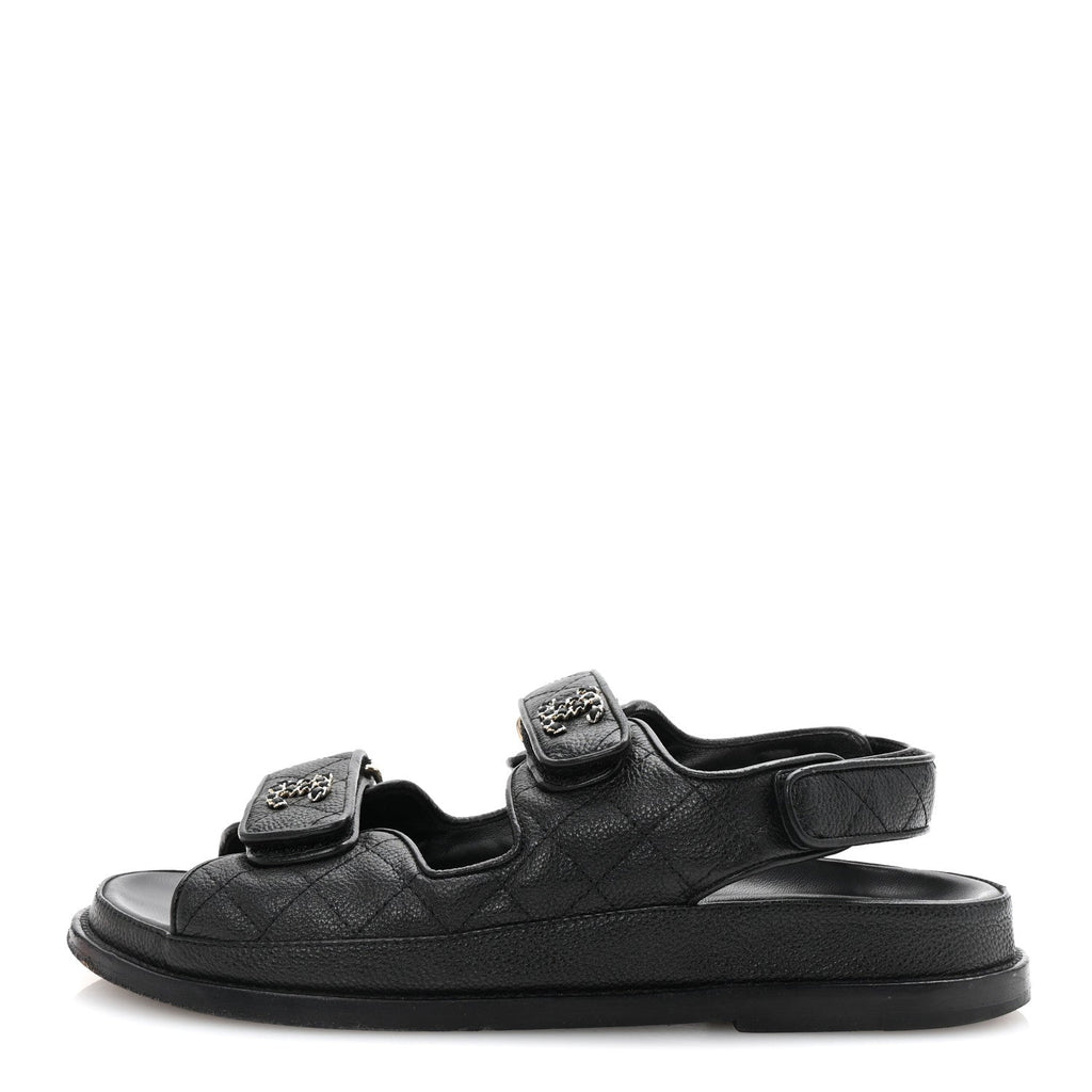 Grained Calfskin Velcro Dad Sandals 38 Black