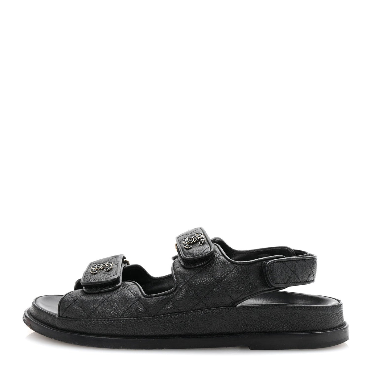Grained Calfskin Velcro Dad Sandals 38 Black