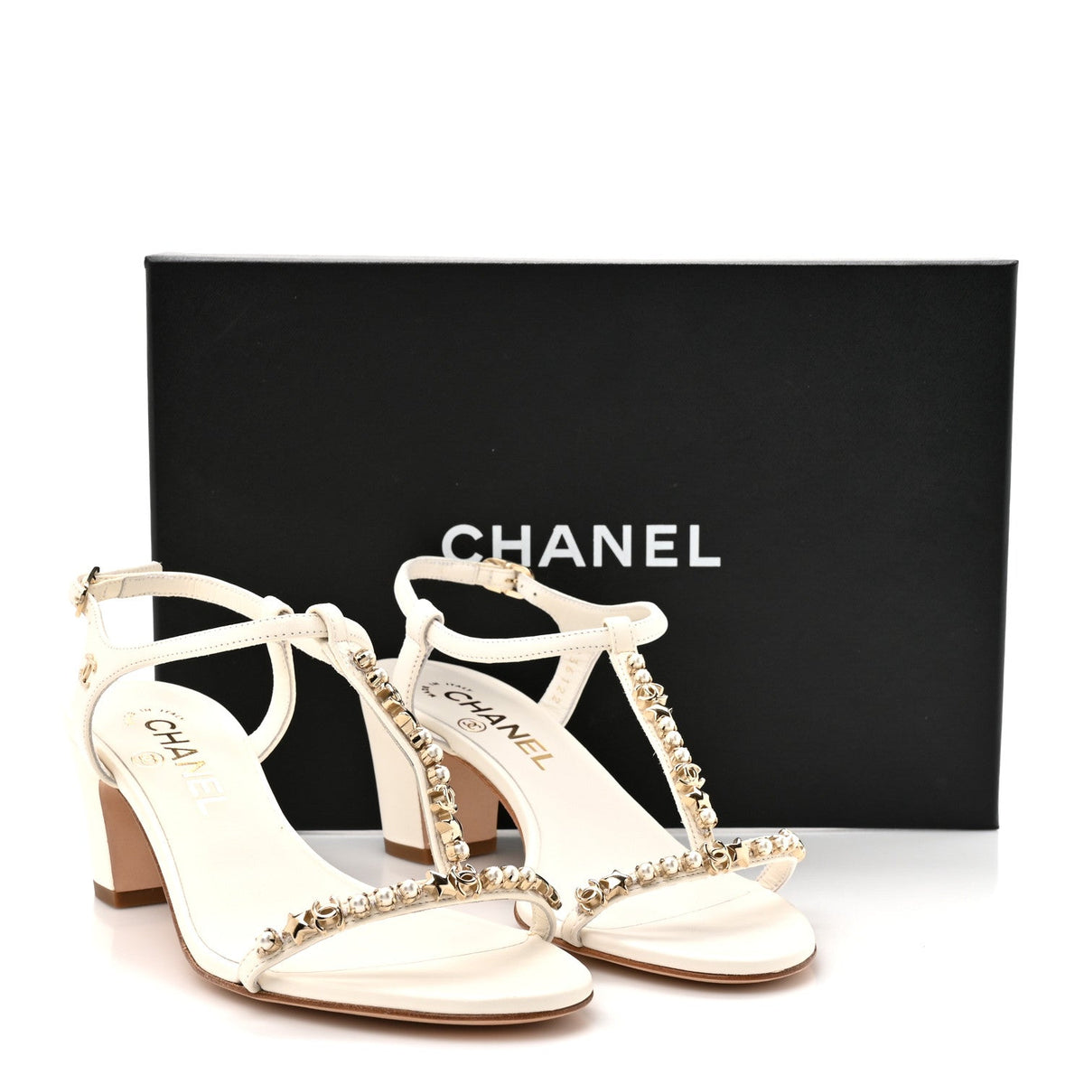 Lambskin Pearl CC Star Sandals 36.5 White