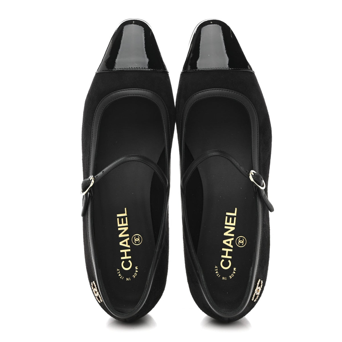 Suede Kidskin Lambskin Patent Calfskin Cap Toe CC Mary Jane Flats 39.5 Black