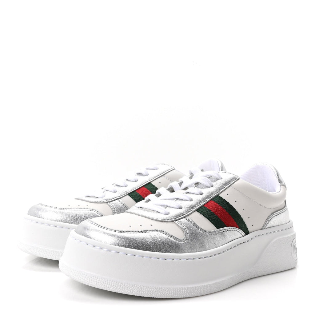 Metallic Nappa Web Womens Chunky Sneakers 38 Silver