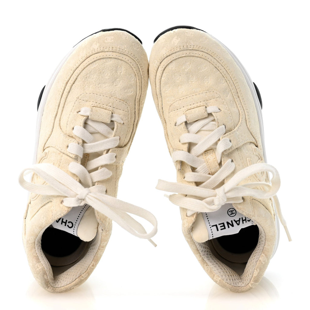 Nylon Suede Calfskin Printed CC Sneakers 37 White