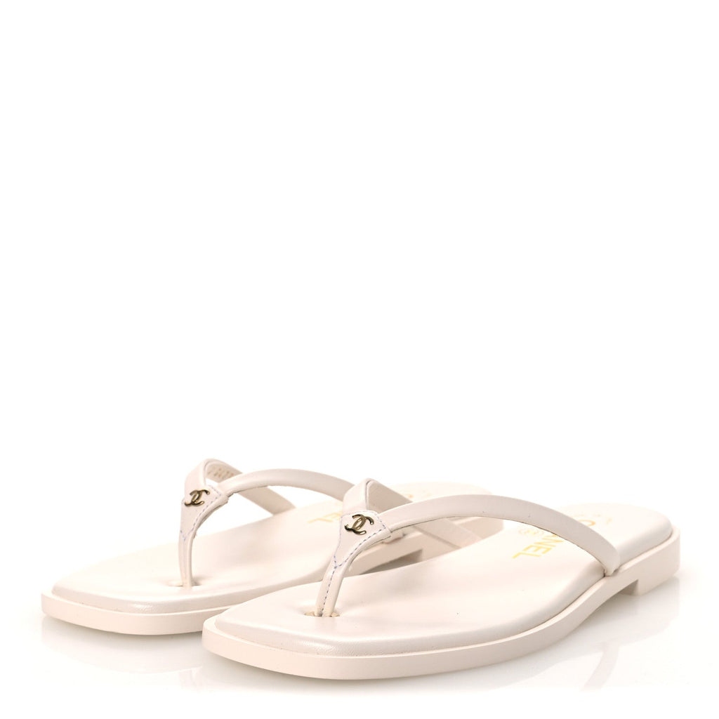 Goatskin CC Times Square Thong Sandals 35 White
