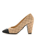 Suede Kidskin Patent Quilted CC Cap Toe Pumps 39 Beige Black