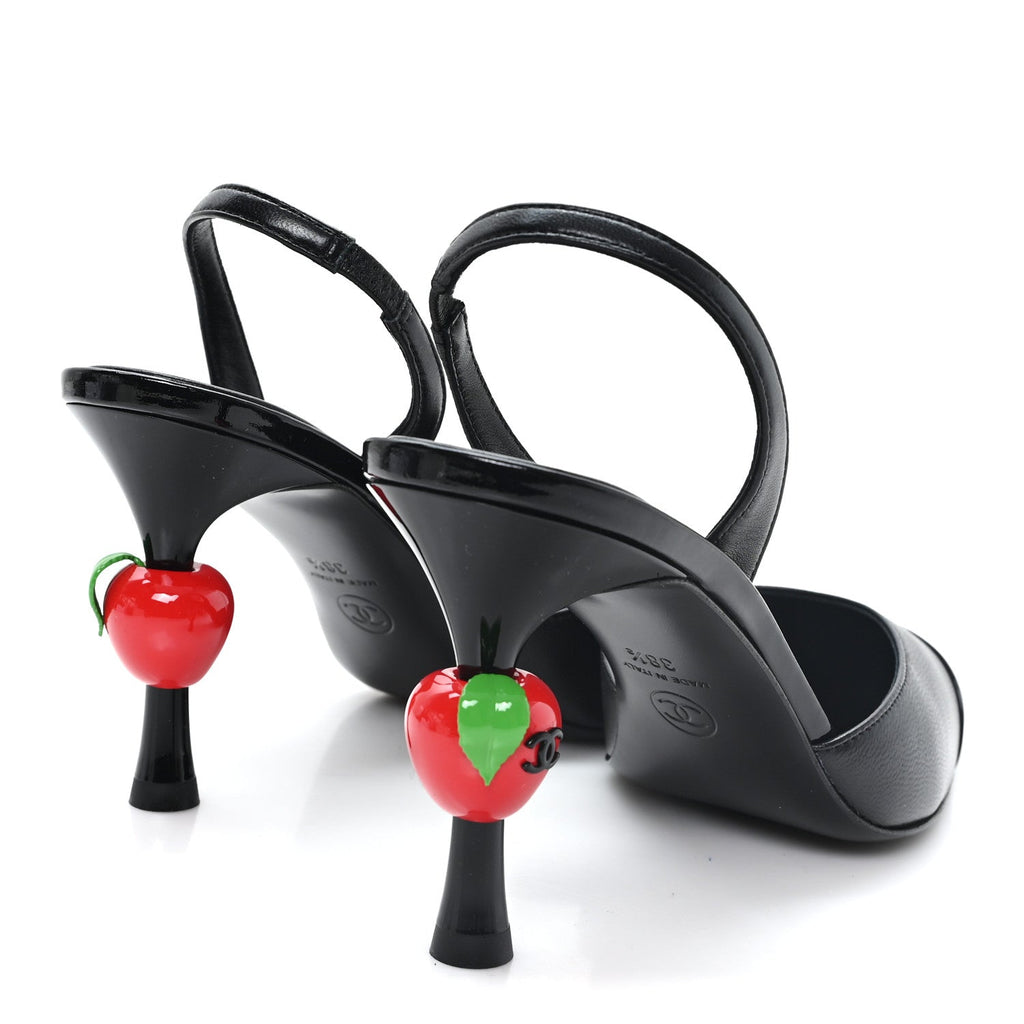 Lambskin Patent Cap Toe CC Apple Slingback Pumps 38.5 Black