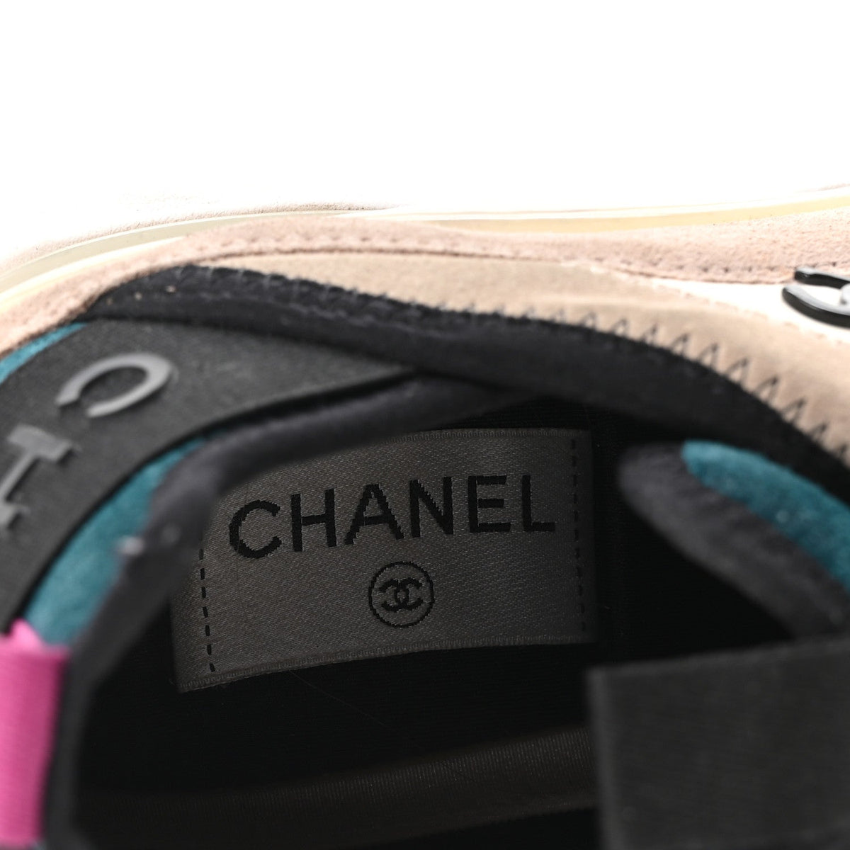 Suede Calfskin Nylon Grosgrain CC Sneakers 37 Beige Pink