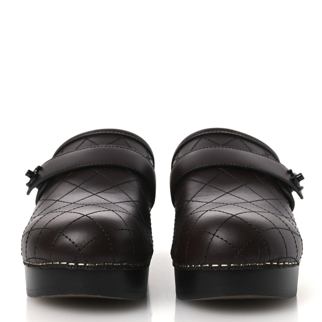 Calfskin CC Turn Lock Clogs 36 Dark Brown