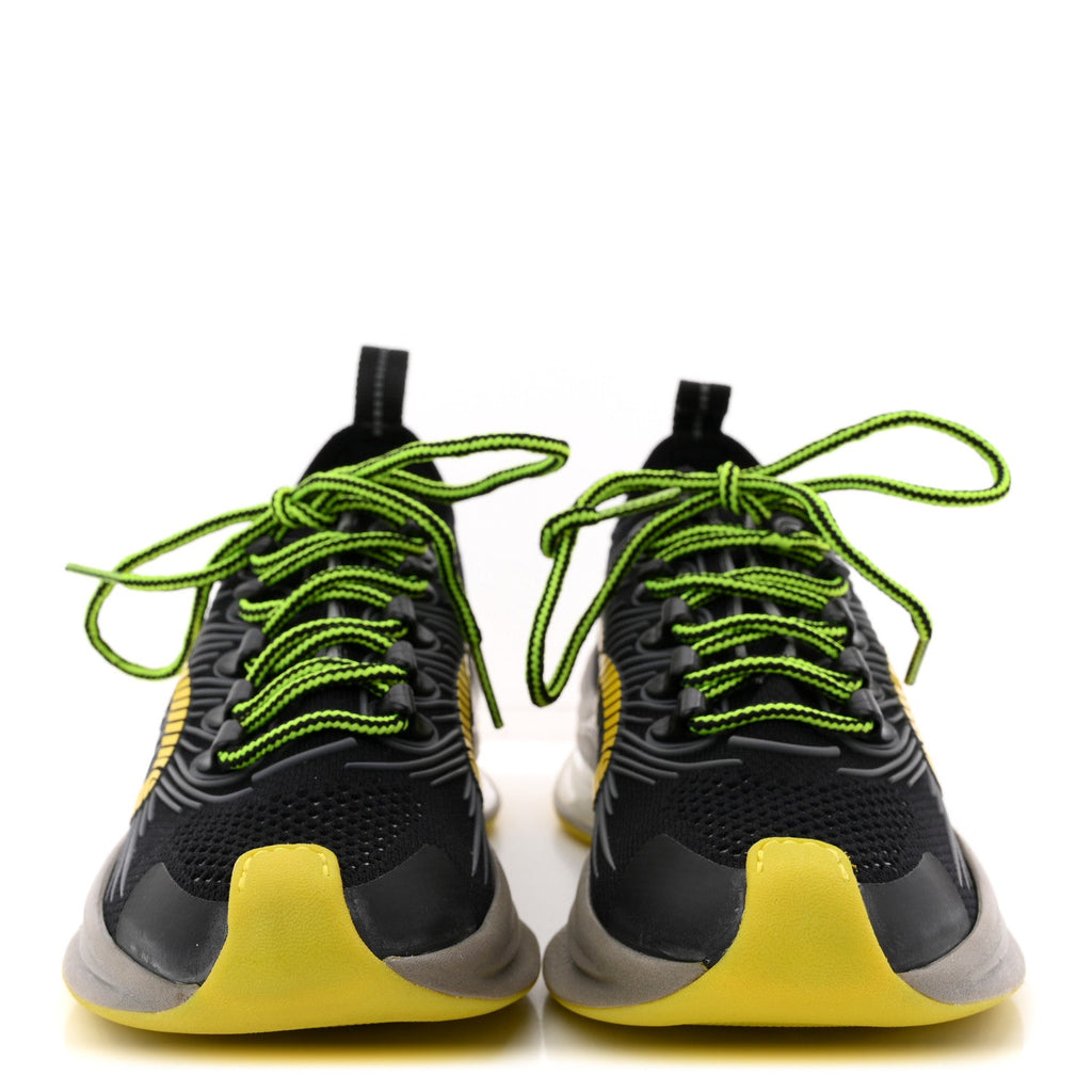 Technical Knit Fabric Waves Womens Gucci Run Sneakers 35 Black Silver Giallo Neon Yellow