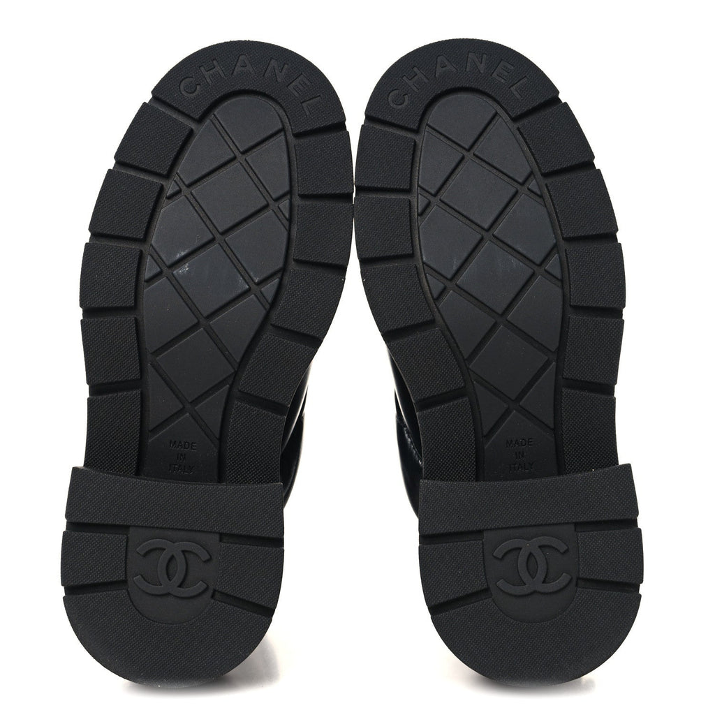 Lambskin Calfskin Quilted Lace Up Combat Boots 36.5 Black