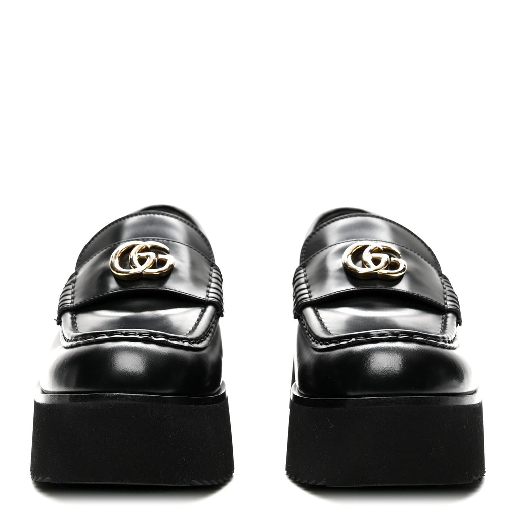 Calfskin Millennial Ribot Womens GG Wedge Platform Loafers 38 Black