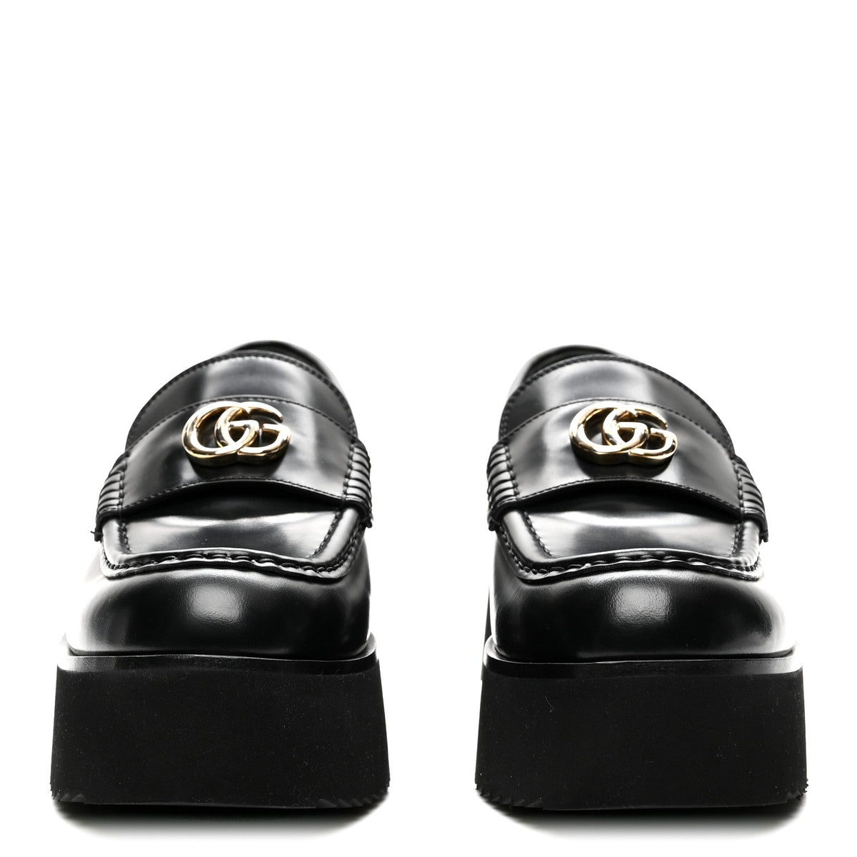 Calfskin Millennial Ribot Womens GG Wedge Platform Loafers 38 Black