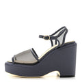 Mesh Grosgrain Wedge Sandals 37 Blue