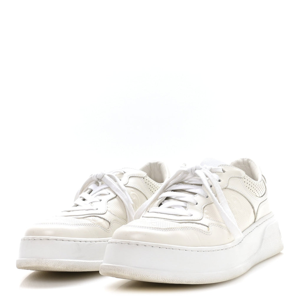 Calfskin GG Tennis Embossed Perforated Mens Interlocking G 55mm Sneakers 9.5 Great White
