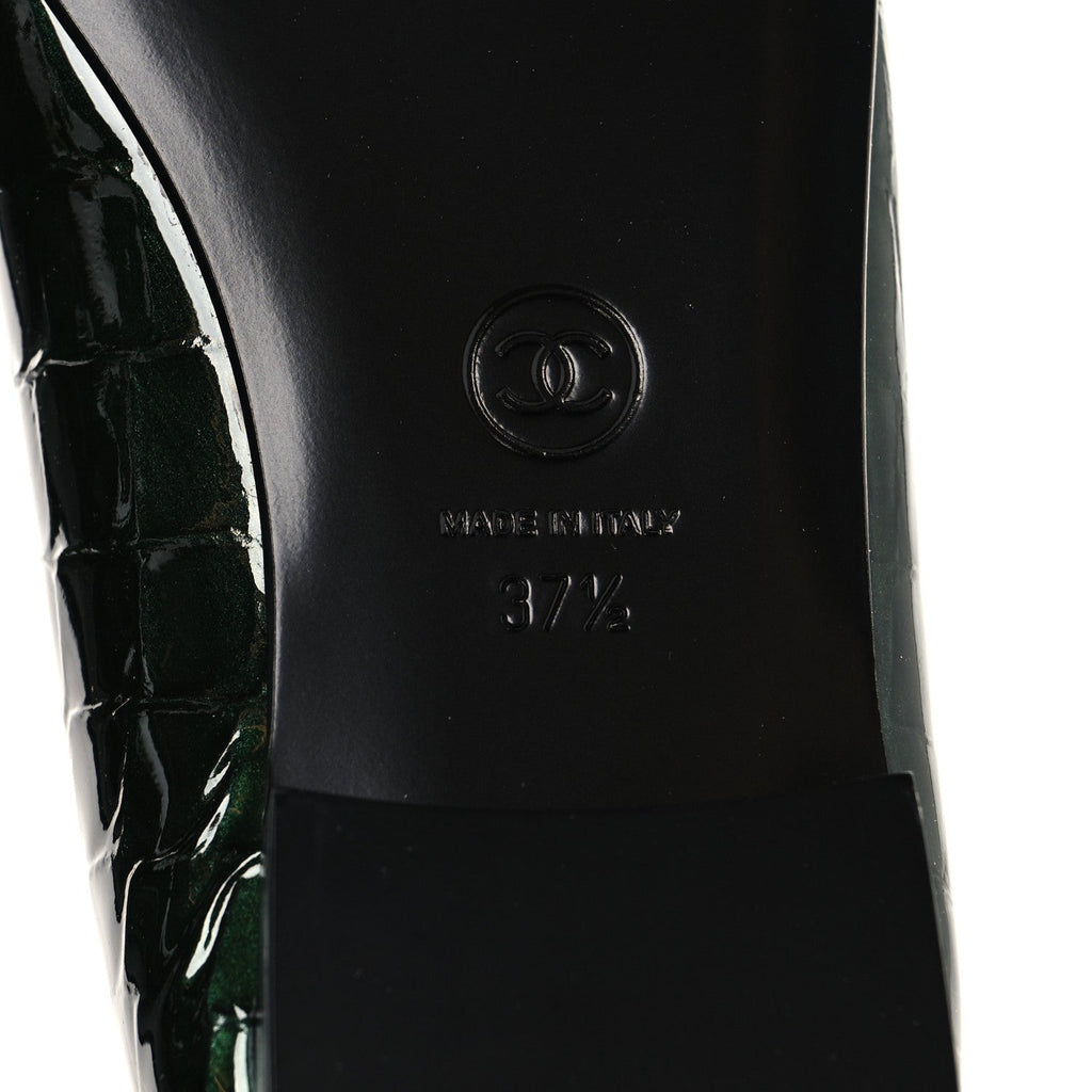 Patent Crocodile Embossed Ballerina Flats 37.5 Dark Green Black