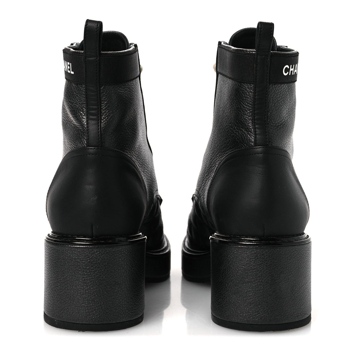 Pearly Calfskin Patent Calfskin Lace Up Combat Boots 38 Black