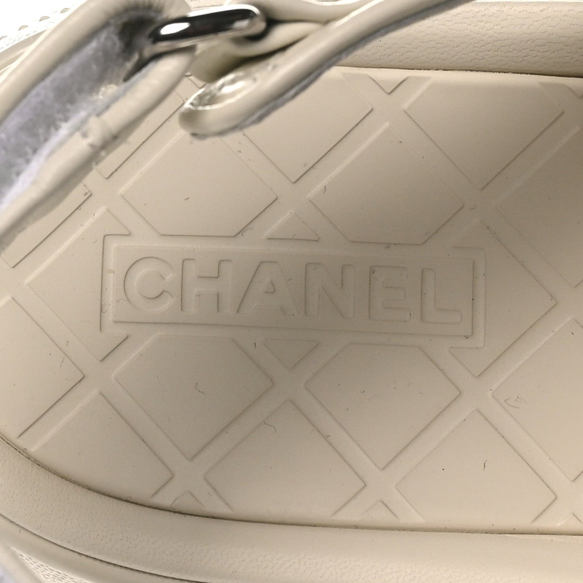 Shiny Calfskin Chain CC Velcro Dad Platform Sandals 39.5 White