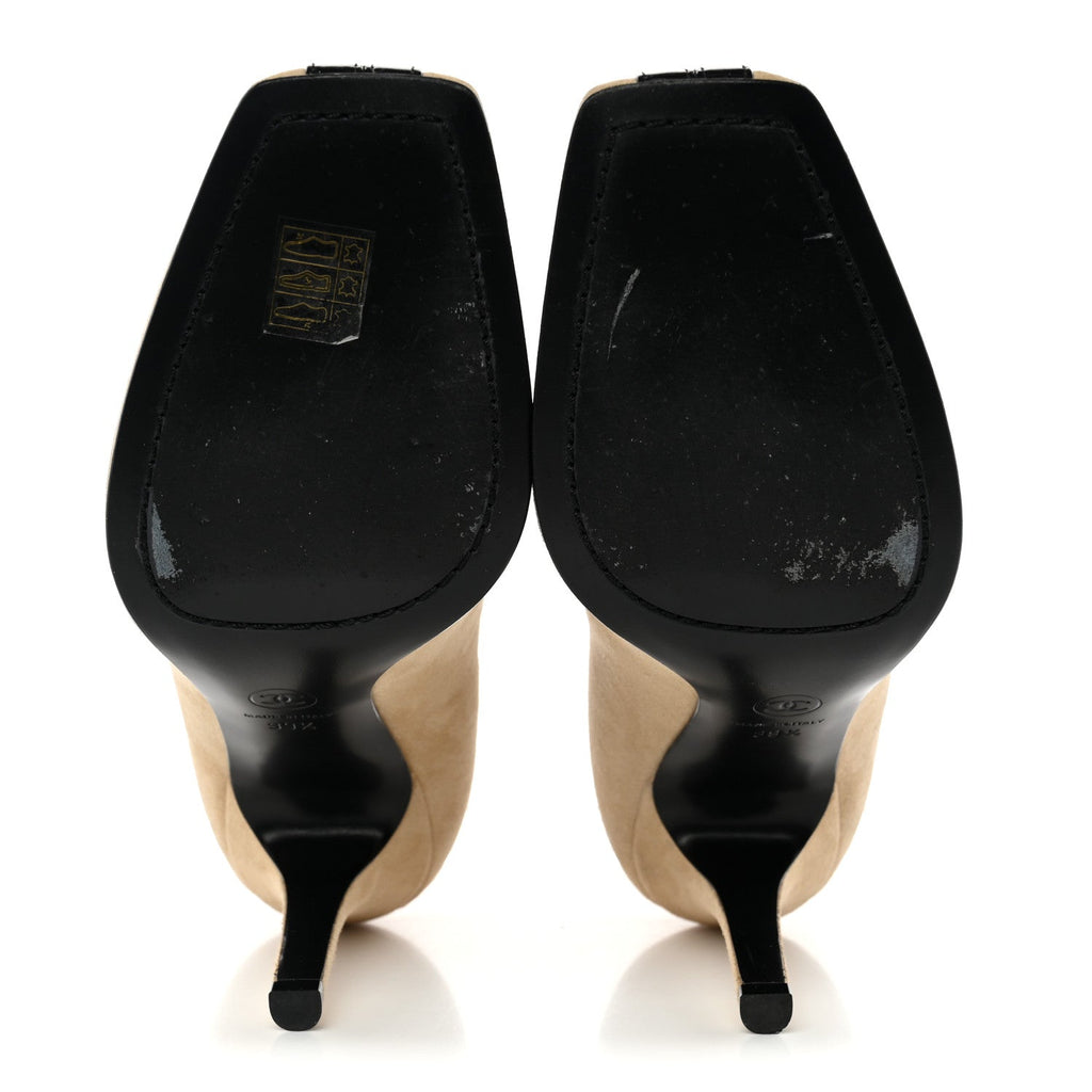 Suede Patent Calfskin Pumps 39.5 Beige Black