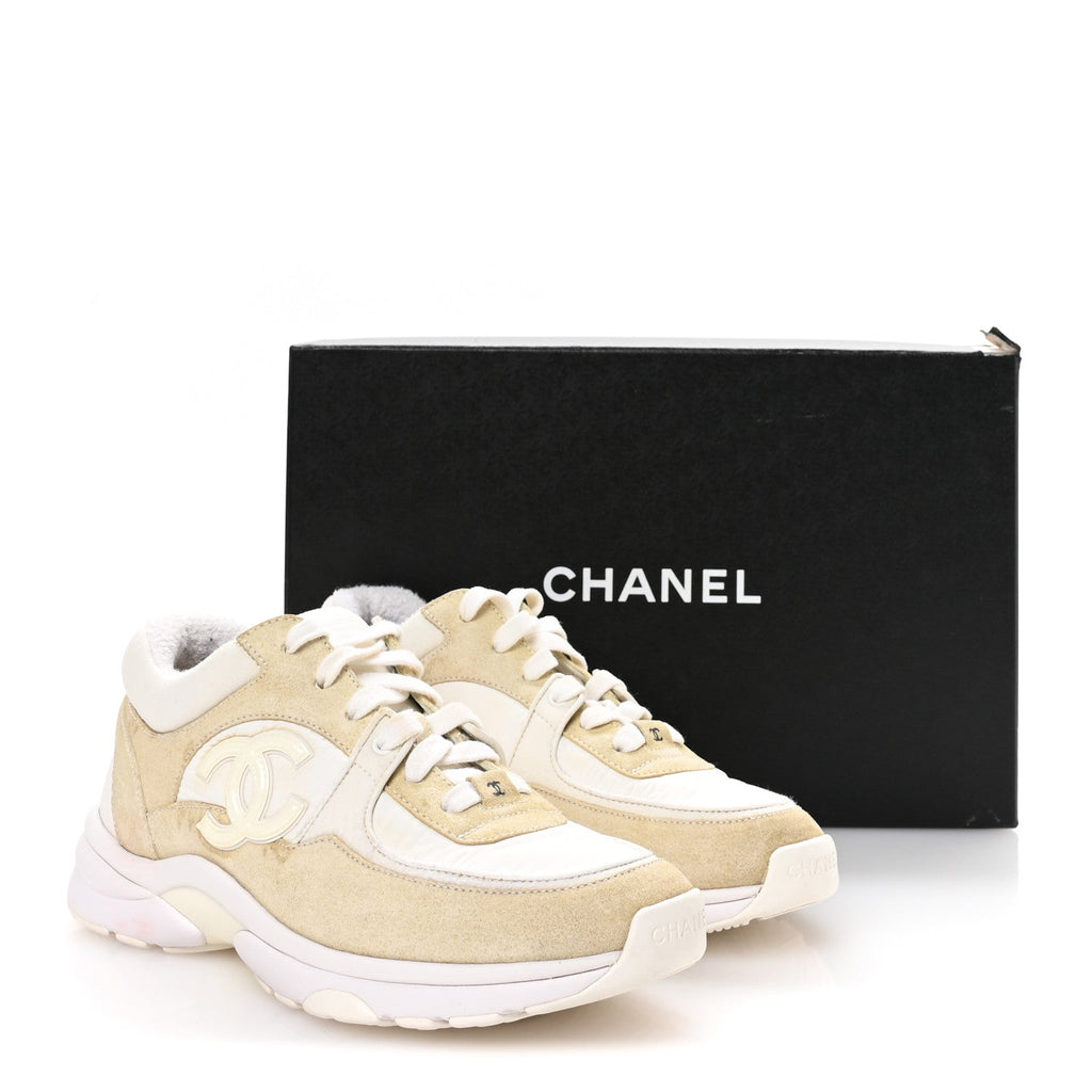 Suede Calfskin Fabric CC Sneakers 37.5 White