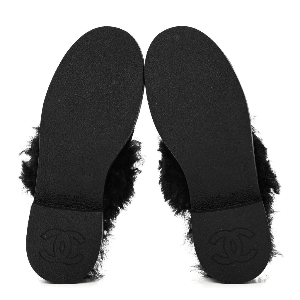 Suede Shearling CC Cap Toe Mules 36 Black