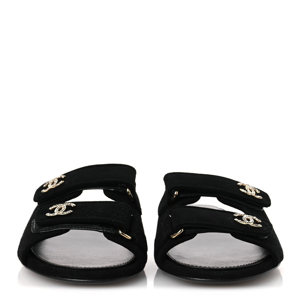 Suede Kidskin Velcro Crystal CC Mules 38.5 Black 39.5 Black