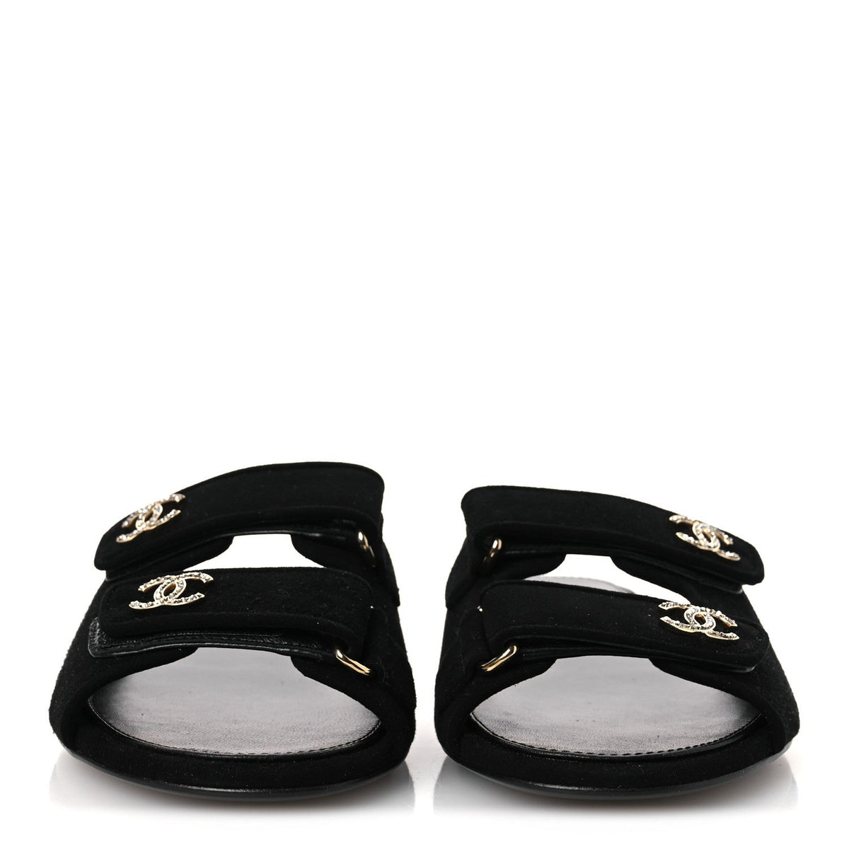 Suede Kidskin Velcro Crystal CC Mules 38.5 Black 39.5 Black