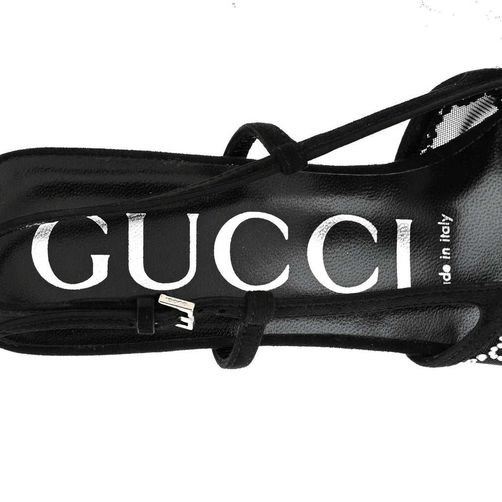 Tela Retino Kid Scamosciato Crystal GG Monogram Square G 35mm Slingback Pumps 36.5 Black